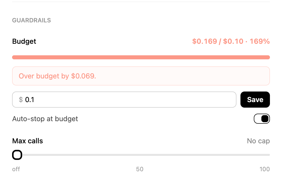 Budgets, auto-stop, and a kill switch